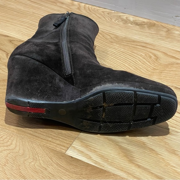 Prada Sport Brown Suede Ankle Sock Wedge Boots - Size 8 - Picture 10 of 16